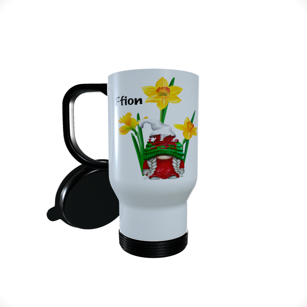 Patriotic Gnome Travel Mug, Wales Gnome, Daffodil Coffee Mug